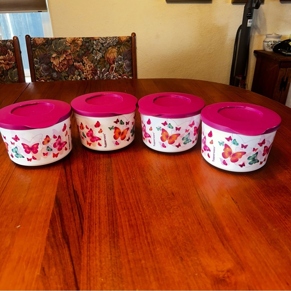 Butterfly Tupperware Container set 4 3¼-cups Stackable w/click-together seals.
